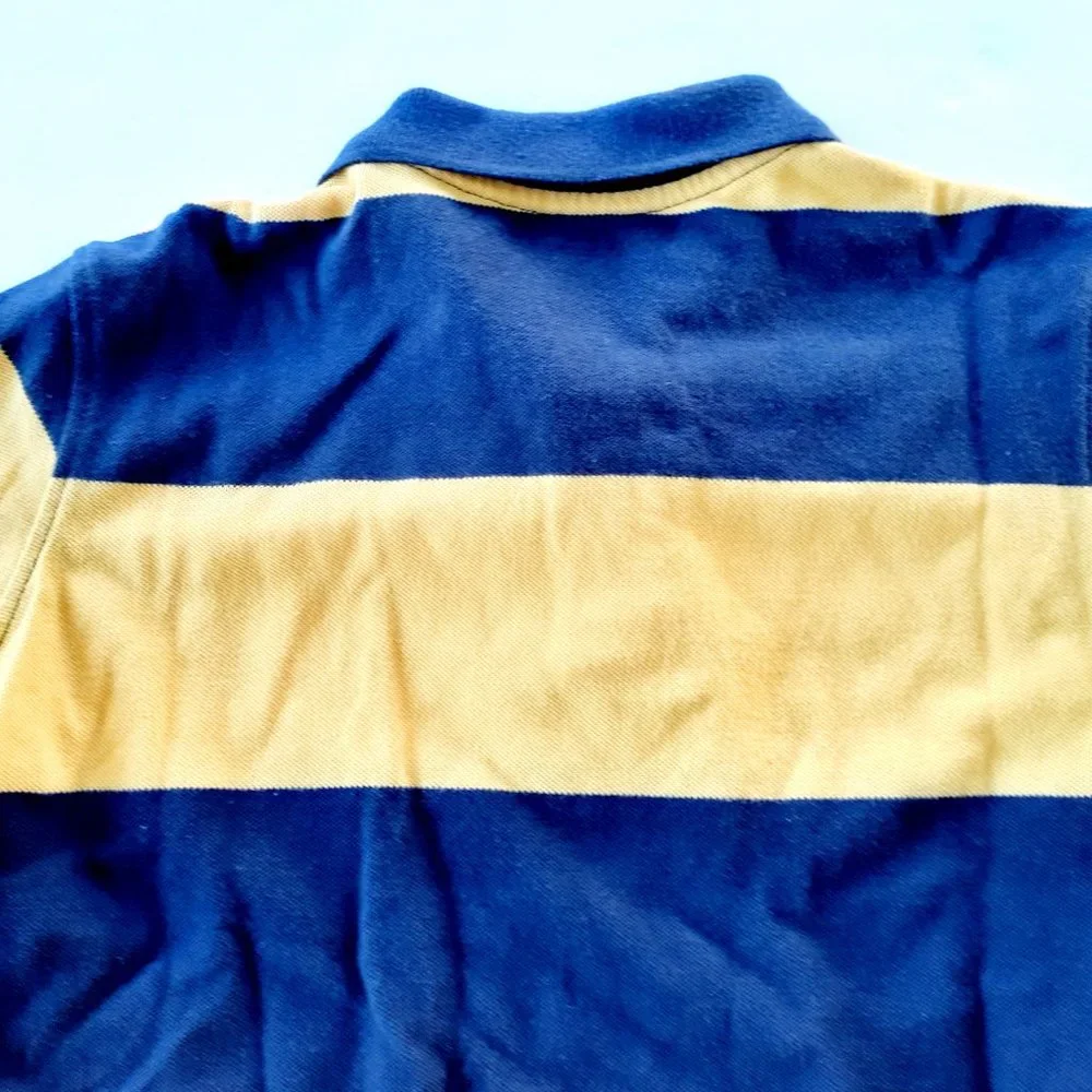 Gap Boys Polo Shirt Navy Yellow Short Sleeve Stripes Medium